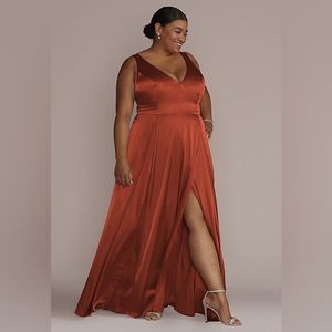 Galina Signature Sienna Burnt Orange Cinnamon Satin Bridesmaid formal slit
